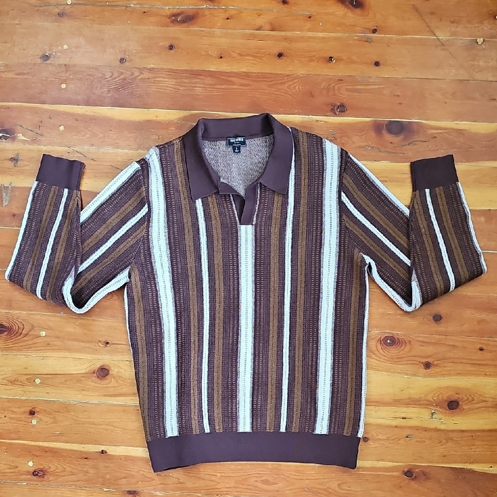 Todd Snyder Brown and Cream V-Neck Sweater